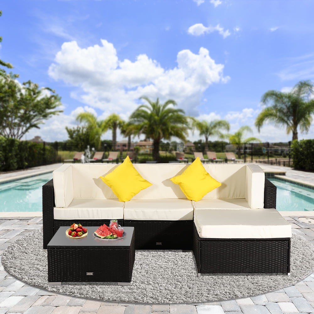 Outdoor Patio Furniture Sets, 5 Piece Ratten Wicker Sectional Sofa Set
