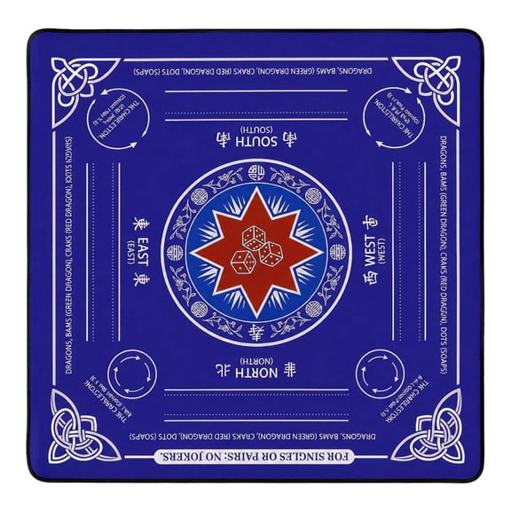 Mahjong Mat, 33.1 x 33.1 Inch Non-Slip Noise-Reducing Table Pad with Carrying Bag, Printed American Mahjong Rules Reference, Ideal for Poker, Dominoes, Card Games and Tile Playing
