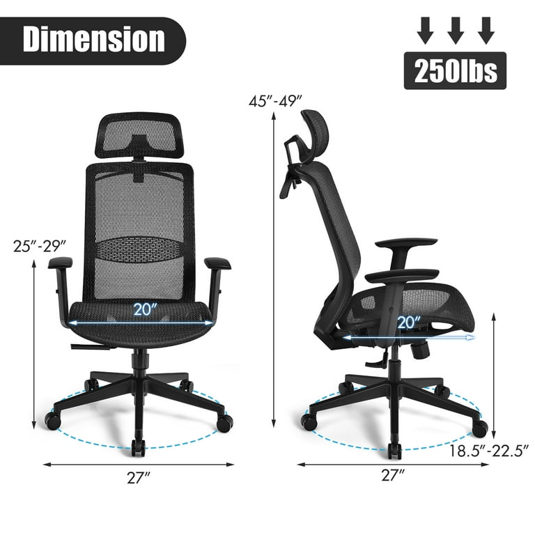 Gymax High Back Mesh Office Chair Swivel Executive Chair w/ Lumbar Support  Grey 