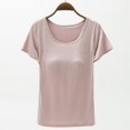 thumbnail image 4 of Camiseta de mujer de manga corta con almohadilla para el pecho de verano, sujetador de color liso, media manga, se puede usar como camisa de fondo, 4 of 6