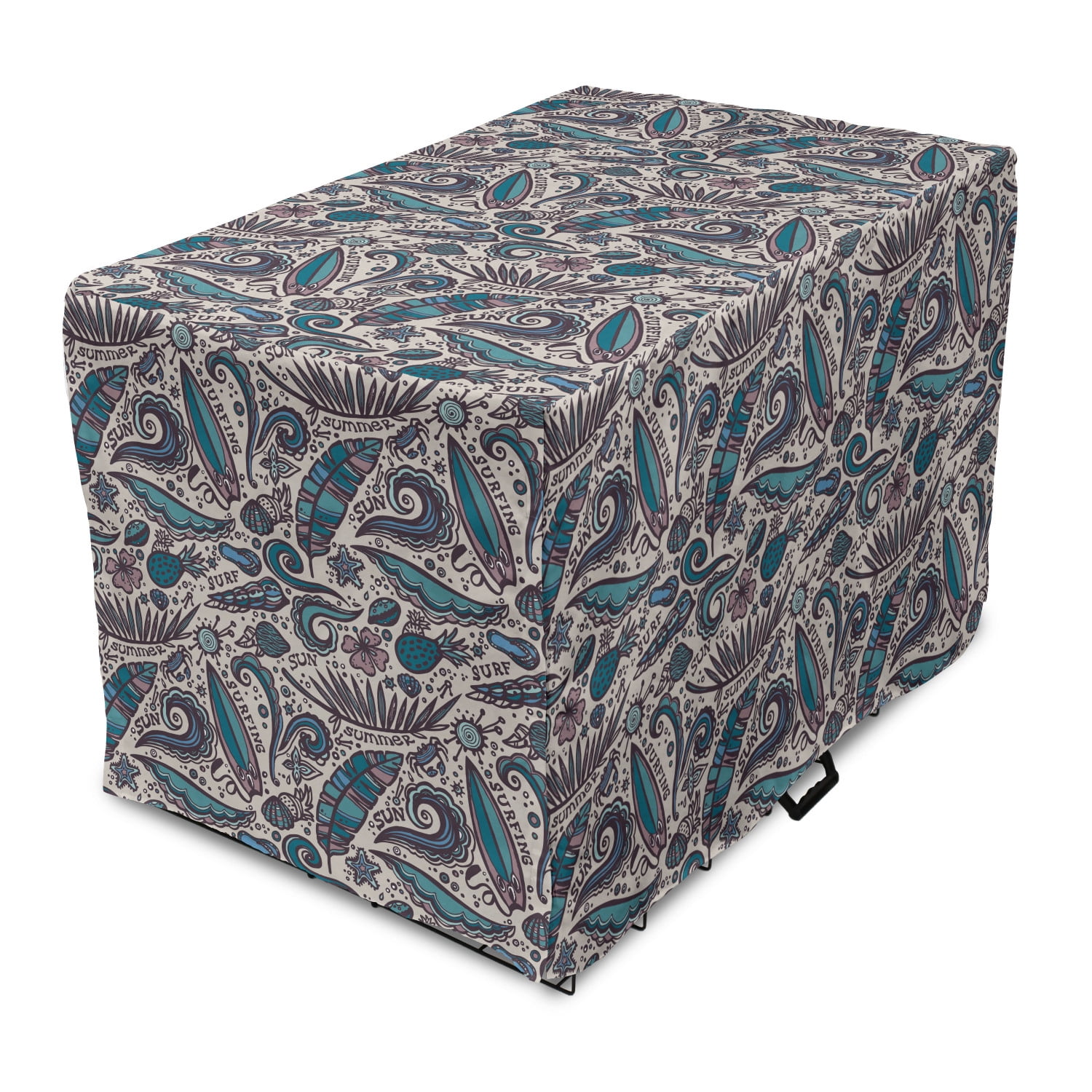 Surfboard Dog Crate Cover, Having Fun at Exotic Waters Tropical Beach ...