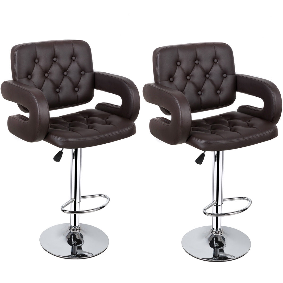 Costway Set of 2 PU Leather Swivel Bar Stools Hydraulic Pub Chair Adjustable Brown by Costway