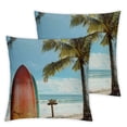 thumbnail image 2 of Acheng Summer Beach Decorative Throw Pillow Covers, Palm Tree Surfboard Coastal Beach Home Decor Zippered Pillow Cases Cushion Covers for Living Room Sofa Couch,2 Pcs White, 2 of 6