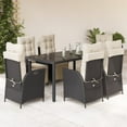 thumbnail image 1 of vidaXL 7 Piece Garden Dining Set with Cushions Black Poly Rattan, 1 of 5