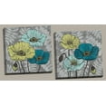 thumbnail image 1 of 2 Teal and Green Poppy and Bud Floral Set; Two 12 by 12-Inch Hand-Stretched Canvases, 1 of 1