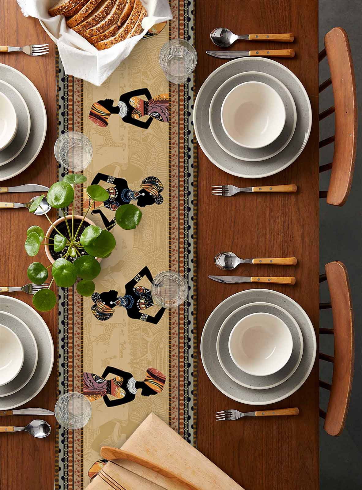 African Black Women Table Runner 72 Inches, Boho Ethnic Tribe Vintage Brown Bed Runner Dresser Scarves Tabletop for Indoor Outdoor Parties/Ceremony/Banquet, 16" x 72"