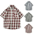 thumbnail image 3 of WREESH Men's Button Down Shirts Classic Plaid Short Sleeve with Turn-Down Collar and Pockets for Everyday Casual Wear Blue, 3 of 4