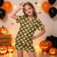 thumbnail image 2 of CAUYDY Girls Halloween Silk Pajama Set Print Short Sleeve Button Up Shirt and Shorts Holiday 2 Pcs Sets,2-3 Y, 2 of 5