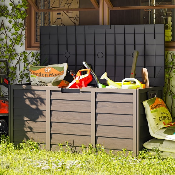 Ktaxon 75gal Outdoor Garden Plastic Storage Deck Box with Wheels Chest Tools, Black