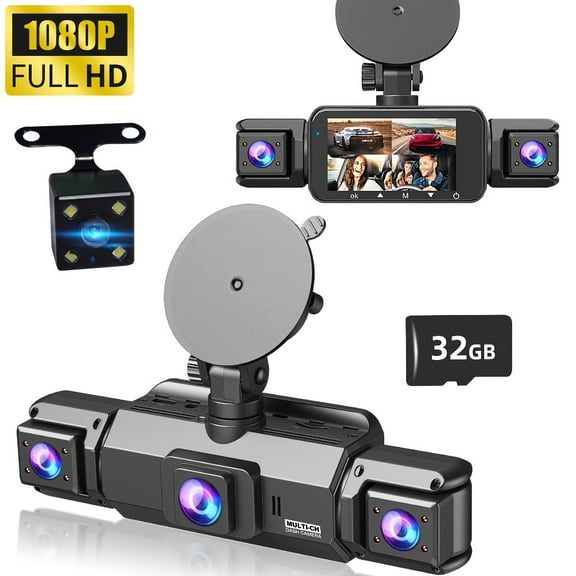 Dash Cam, 4 - Channel Dash Cam, 1080P Front And Rear Dual Cameras, 3 In 1 Car Dash Cam, Built In 512GB Card, Full HD, G Sensor, 170° Wide Angle Dashboard, Infrared Night Vision