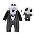 thumbnail image 3 of Ropa de Halloween para bebés varones, mameluco para recién nacidos, mono con capucha con estampado de murciélago a rayas, disfraz de Scare Jack para Nochebuena, 3 of 4