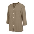 thumbnail image 5 of Women Linen Shirt Womens Gauze Tops Roll Up Short Sleeve Gauze Shirts For Women Linen Clothing For Women Boho Peasant Gauze Blouses Henley Tops Oversized Linen Shirts For Women Coffee3 3XL, 5 of 9