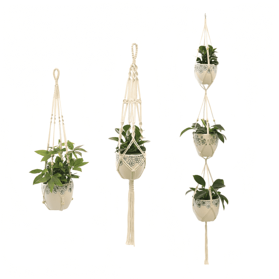 GYWHOOFT 3 Pack Macrame Plant Hangers Indoor, Hanging Planter Basket with Wood Beads - Decorative Flower Pot Holder for Living Room, Bedroom or Patio