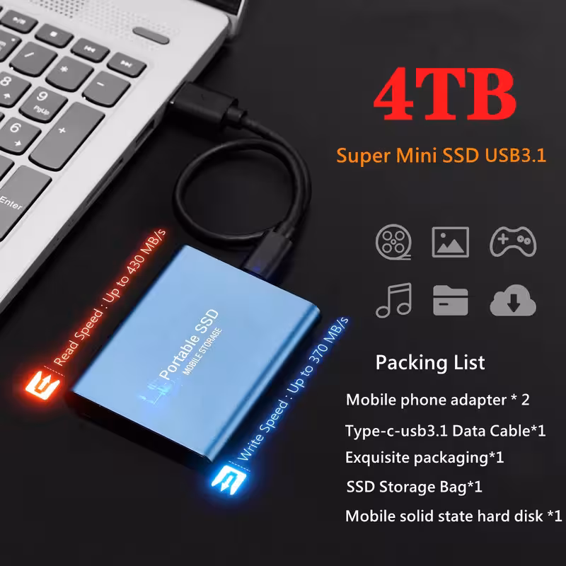 thumbnail image 4 of Disco duro portátil, unidad de estado sólido móvil, Usb 3,0 para Pc y Mac, Plug And Play, 4 of 6
