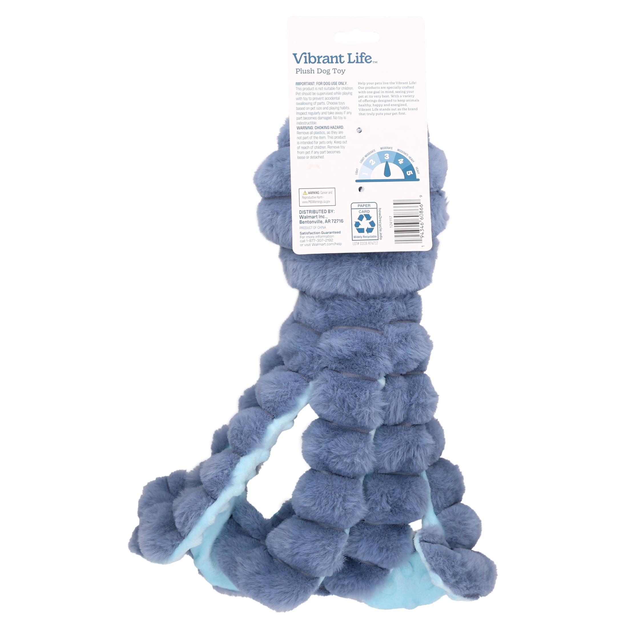 Vibrant Life Gray Octopus Plush Dog Toy with Squeaker, Chew