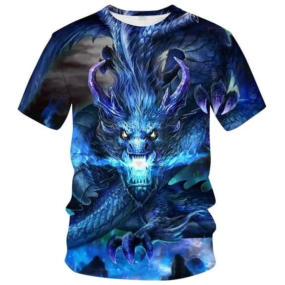 Rebaike Men's Dragon Graphic T-Shirt Anime-Inspired Fantasy All-Over Print Tee Shirt