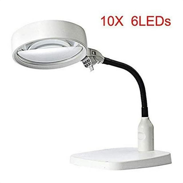 Fiudx Lámpara de Escritorio Ajustable con Aumento de 10X, Lente Giratoria de 360°, Iluminación Agradable a La Vista, Ideal para Personas Mayores, Ayuda a La Lectura, Uso Doméstico, Color Blanco, Mate