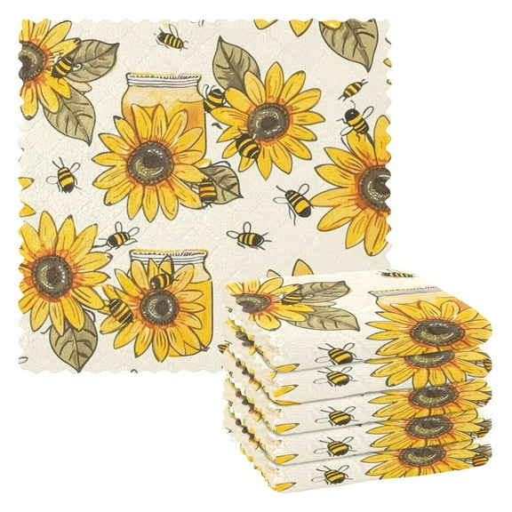 Kitchen Dish Towels Soft Absorbent Dish Cloths 11"x11" Sunflowers Honey Bee 6 Packs
