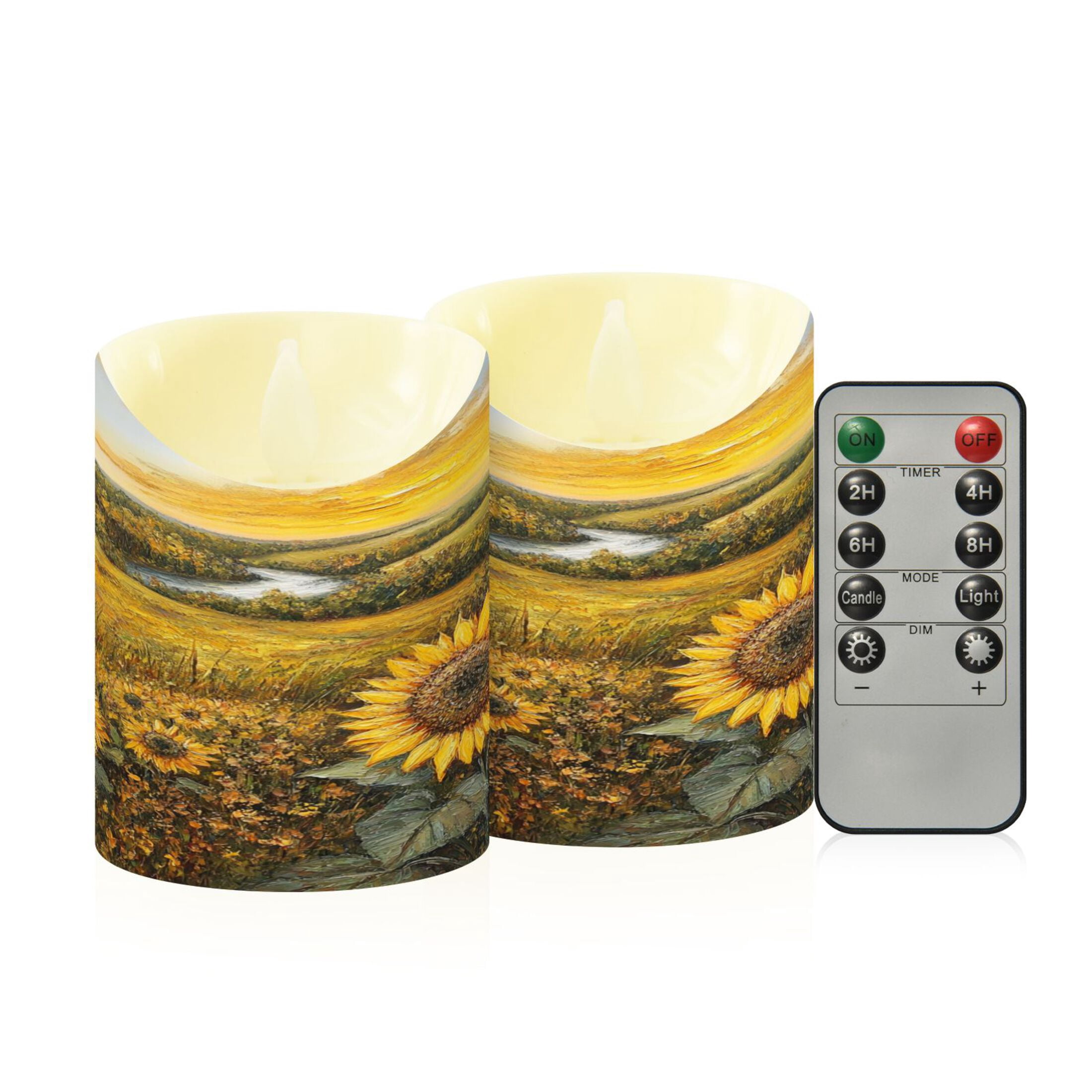 Wobogo Oil Painting Of Sunflower Flameless Candles with Remote Battery Operated Flickering LED Candles with Timer 2/4/6/8H Medium Size
