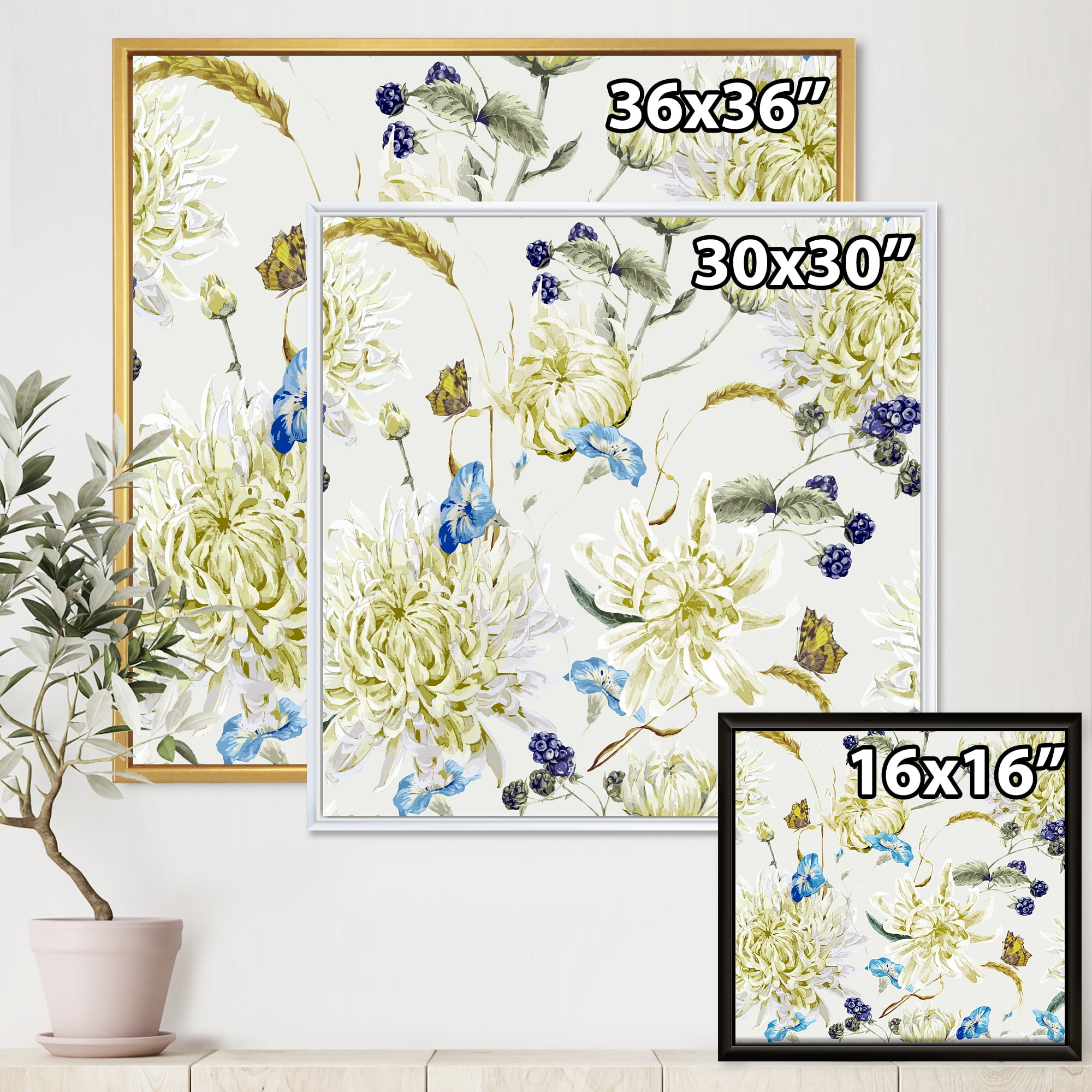 Designart 'Ancient Yellow Chrysanthemus II' Traditional Framed Canvas Wall Art Print