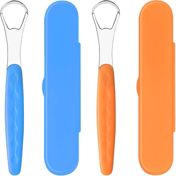 2pcs Stainless Steel Tongue Scraper With Travel Case - Narrow Head Design Reduces Nausea--