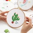 thumbnail image 2 of Paquete de 5 kits de bordado para principiantes, kits de inicio de bordado para niños adultos con 5 lindos patrones estampados de cactus, hilo de bordar + 1 aro de bambú + N, 2 of 5