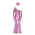 thumbnail image 5 of YiZYiF Girls Metallic Shiny Disco Hippie Jazz Dance Outfits Sequin Tassel Flare Jumpsuit with Hat Set Pink 12, 5 of 7