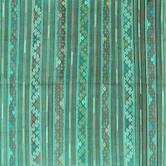 Ahgly Company Machine Washable Indoor Square Southwestern Turquoise Blue Country Area Rugs, 3' Square