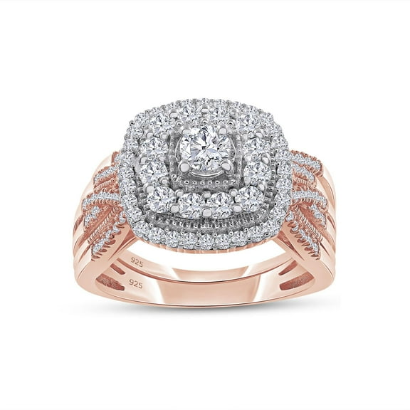 AFFY Bridal Ring Set For Women, 1.00 Carat (ctw) Lab Grown Diamond Infinity Double Halo Engagement Ring Set In 14K Rose Gold Over Sterling Silver Jewelry Gifts For Her-10
