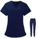 thumbnail image 2 of Conjunto de uniformes médicos, lavable a máquina, escote en V, , con bolsillos, , top de enfermera y pantalones, traje para salón , Otro, 2 of 7
