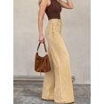 thumbnail image 4 of Womens Khaki High-Waisted Wide-Leg Denim Jeans, Casual Flare Pants, 4 of 26