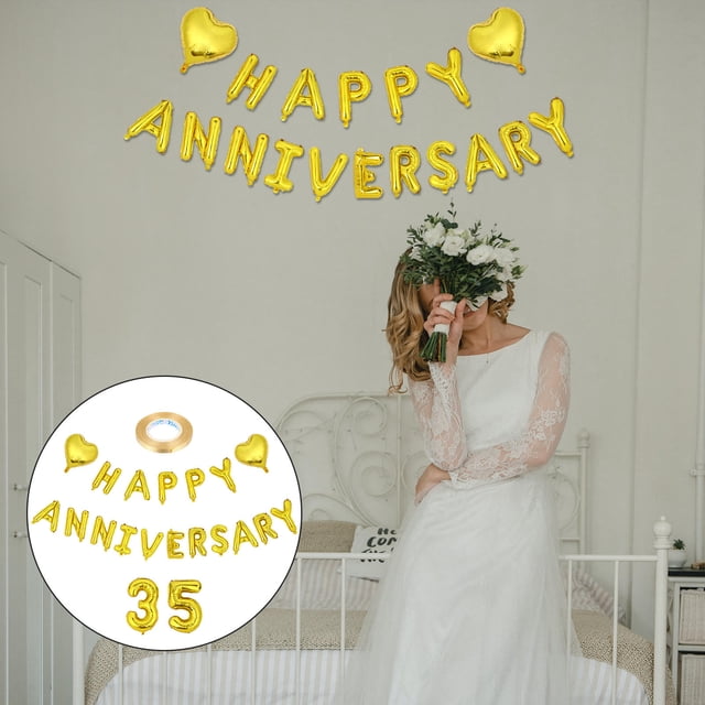 OULII 1 Set Golden Heart-shaped Aluminium Film Balloons for Anniversary Party Decor