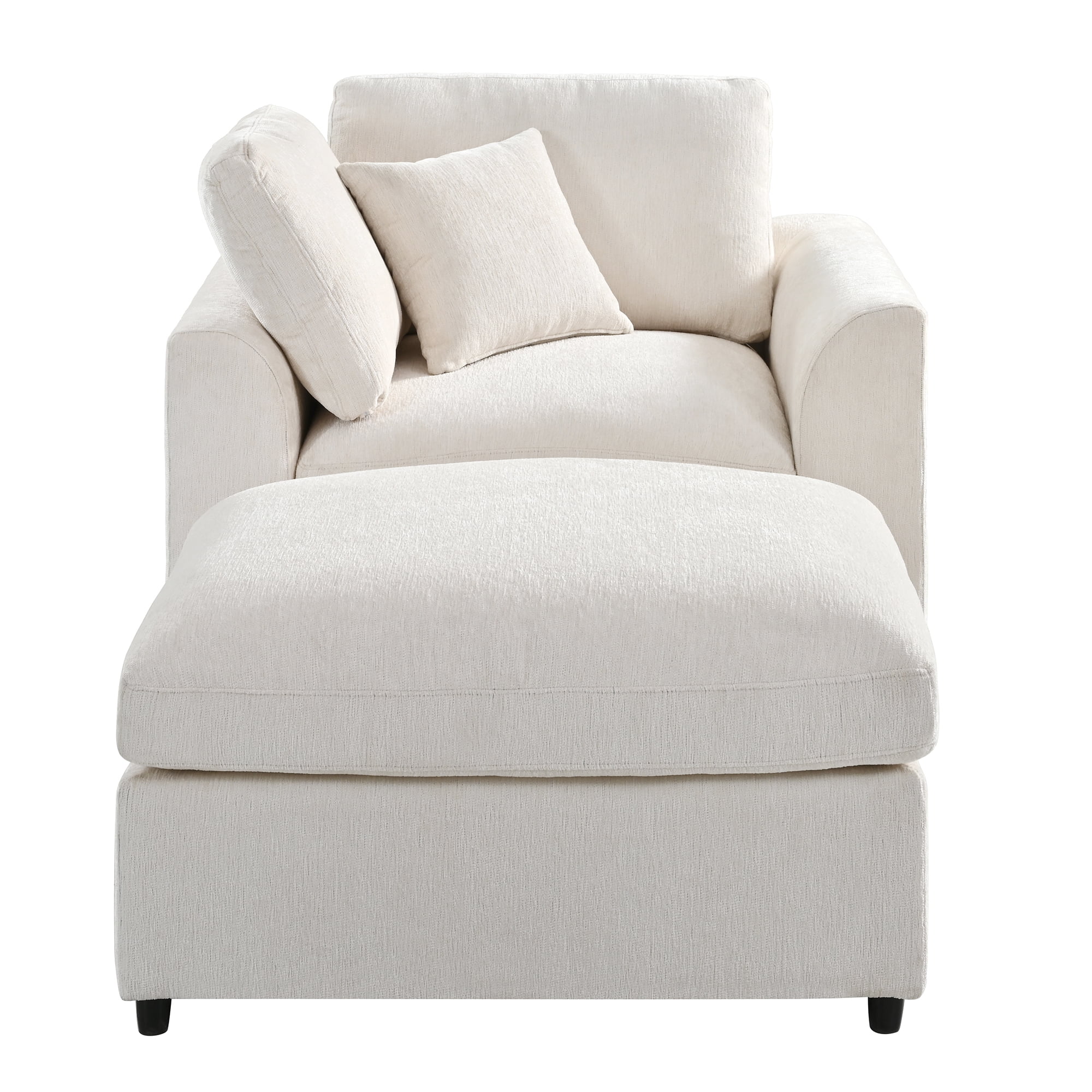 44.1" Accent Chair with Ottoman, Modern Lounge Chair Comfy Armchair with Throw Pillow