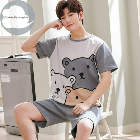 

QWZNDZGR Summer Knitted Cotton Short Sleeved Men s Pajamas Sets Male Pajama Set Letter Pajama For Men Sleepwear Suit Homewear Size xXXXL