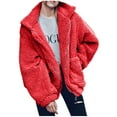 thumbnail image 1 of PENGXIANG Ladies Loose Plush Long Sleeve Zipper Pullover Pocket Color Sweater Coat, 1 of 6