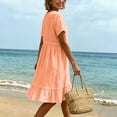 thumbnail image 4 of Qulqfy Womens Summer Dresses Cotton Linen Midi Dress Short Sleeve Plus Size Orange Scoop Neck Casual Ruffle Button Vacation Sundress 2XL, 4 of 6