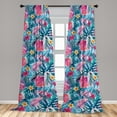 thumbnail image 2 of Tropical Window Curtains, Watercolor Style Overlapped Exotic Leaves Flowers on Plain Back, Lightweight Decor 2-Panel Set with Rod Pocket, Pair of - 28"x84", Dark Magenta and Sea Blue, by Ambesonne, 2 of 3