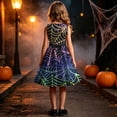 thumbnail image 6 of Girls' Halloween Zip Dress Spooky Tree Bat Print Sleeveless Round Neck Satin Bow Belt Flared Swing Skirt Kids Party Costume for Girls 4-14Y, Halloween Costumes for Girls Multicolor 4 Years, 6 of 8