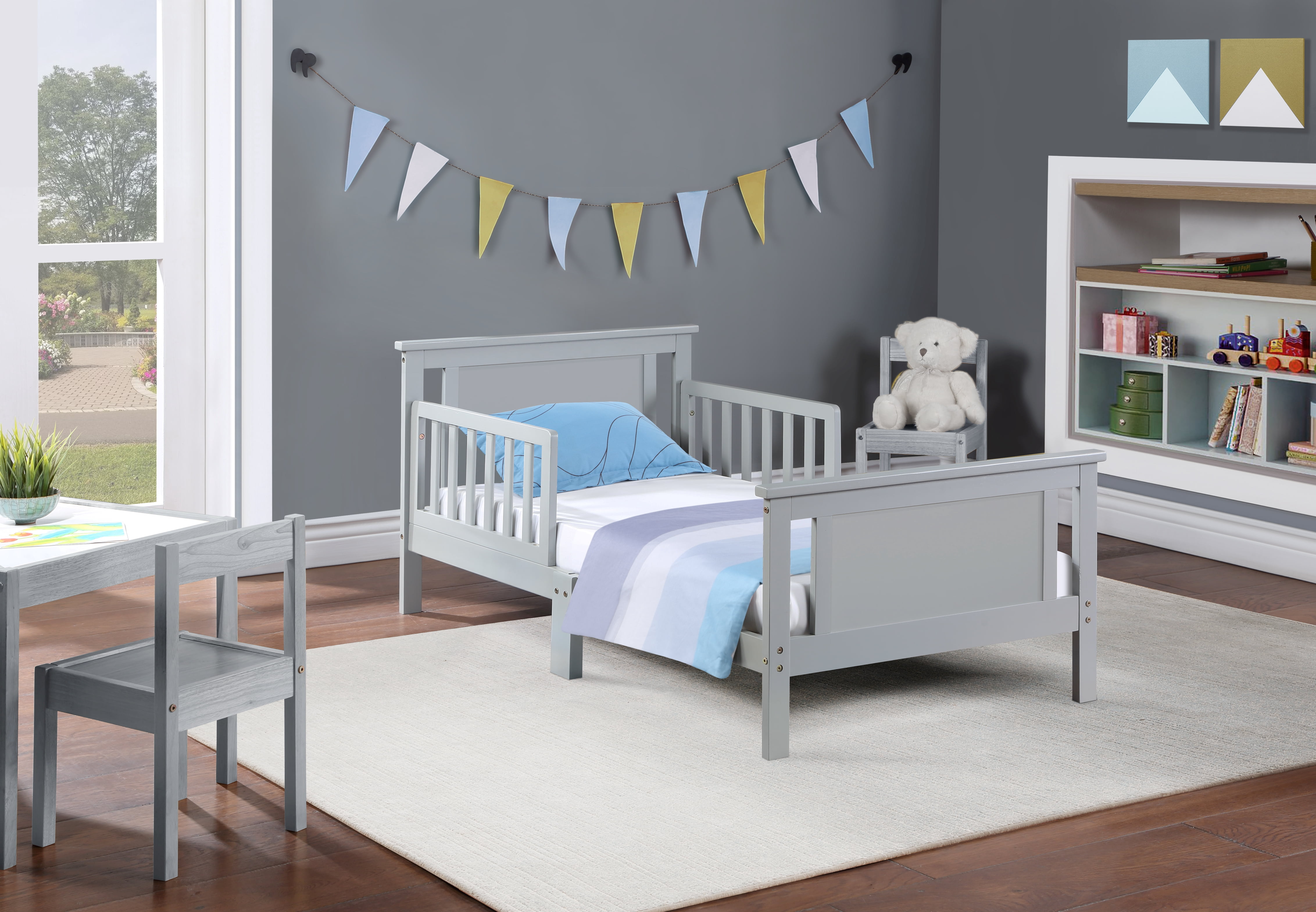 Olive & Opie Connelly Reversible Panel Toddler Bed in Gray/Rockport Gray