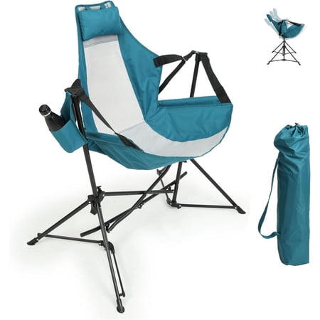 Hammock Folding Camping Chair - Outdoor Portable Swing Camp Chairs with Stand Adults Rocking Swinging Chair for Beach Lawn Patio (Blue)