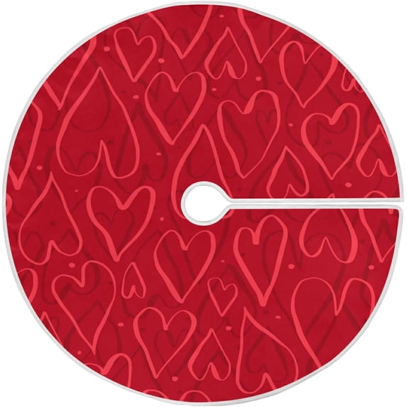 FMSHPON Valentine's Day Hand Drawn Red Hearts Xmas Christmas Tree Skirt Stand Mat for Holiday Party Decoration Indoor Outdoor 48 inches