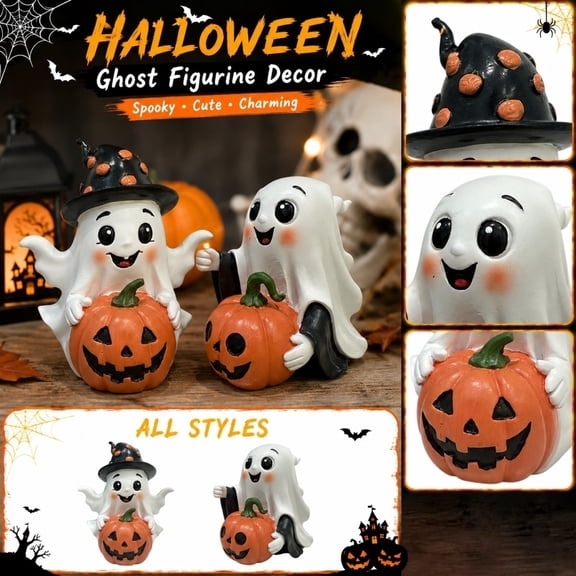 Indoor Halloween Decorations, Cute Ghost Decor Figurine, Halloween Jack O Lantern Decor, 6X6 in Pumpkin Ghost Ornament, Lightweight Charming Decorative Piece Ideal for Bedroom,
