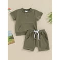 thumbnail image 2 of Qtinghua Infant Toddler Baby Girl Boy Summer Clothes Short Sleeve Embroidery T-shirt Tops with Shorts Outfits Army Green 2-3 Years, 2 of 9
