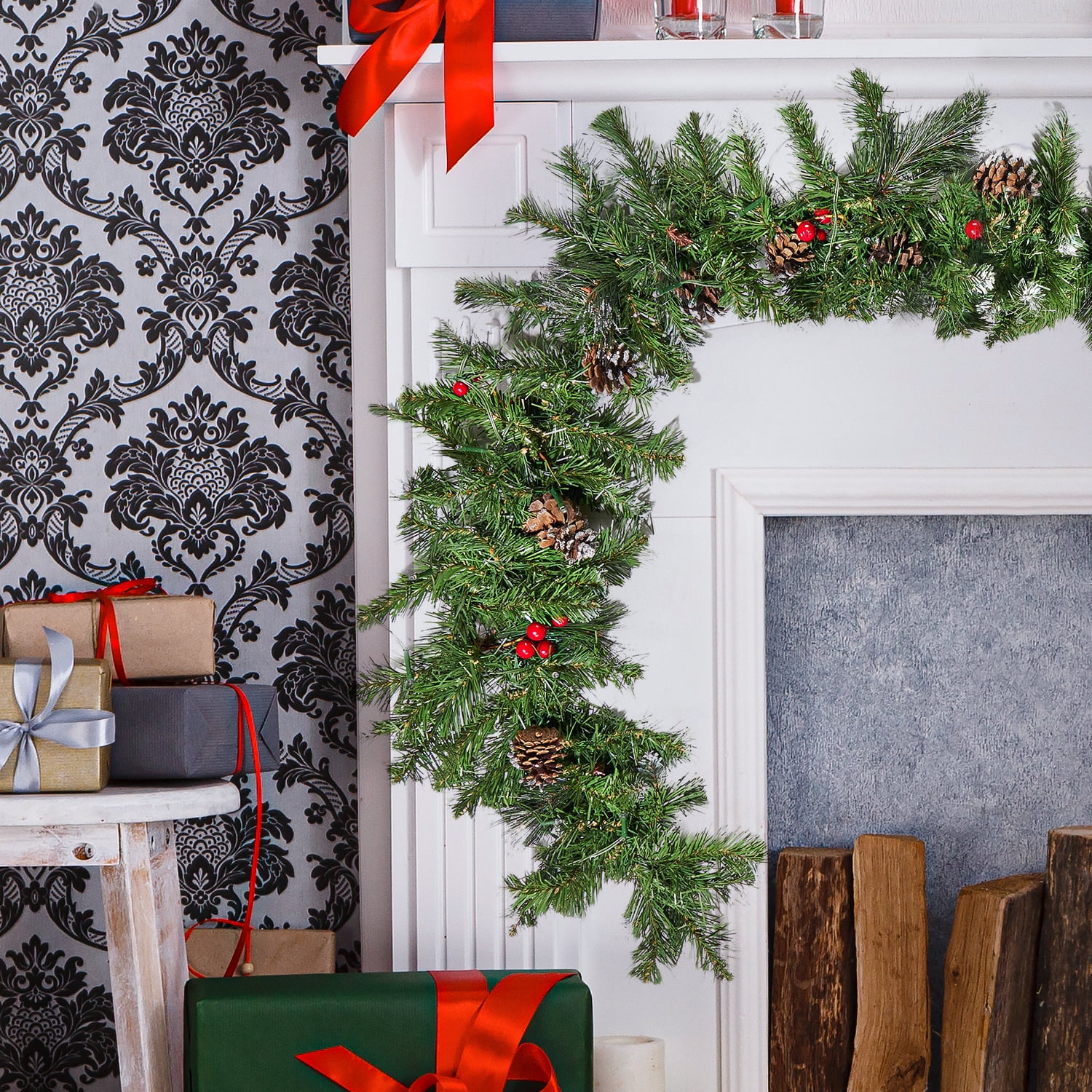 Kepooman 9' X 10" Christmas Glitter Bristle Mixed Garland with Lights Artificial Christmas Garlands Wreath Garland with 80 Tips, Red Berries for Stairs Fireplaces Xmas (With LED Light), Green Kepooman 9' X 10" Christmas Glitter Bristle Mixed Garland with Lights Artificial Christmas Garlands Wreath Garland with 80 Tips, Red Berries for Stairs Fireplaces Xmas (With LED Light), Green
