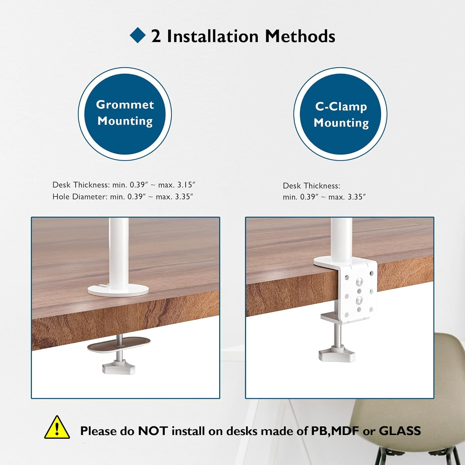 Dual Monitor Desk Mount Full Motion Adjustable White Stand for 13-27 Inch Screens Heavy Duty Arms Hold 22 lbs Each VESA 75x75/100x100 C Clamp Grommet Base  Management