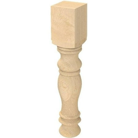 Brown Wood 5 Inch Square x 29.25 Inch Height Large Diameter English Country Table Leg with Foot - Paint Grade