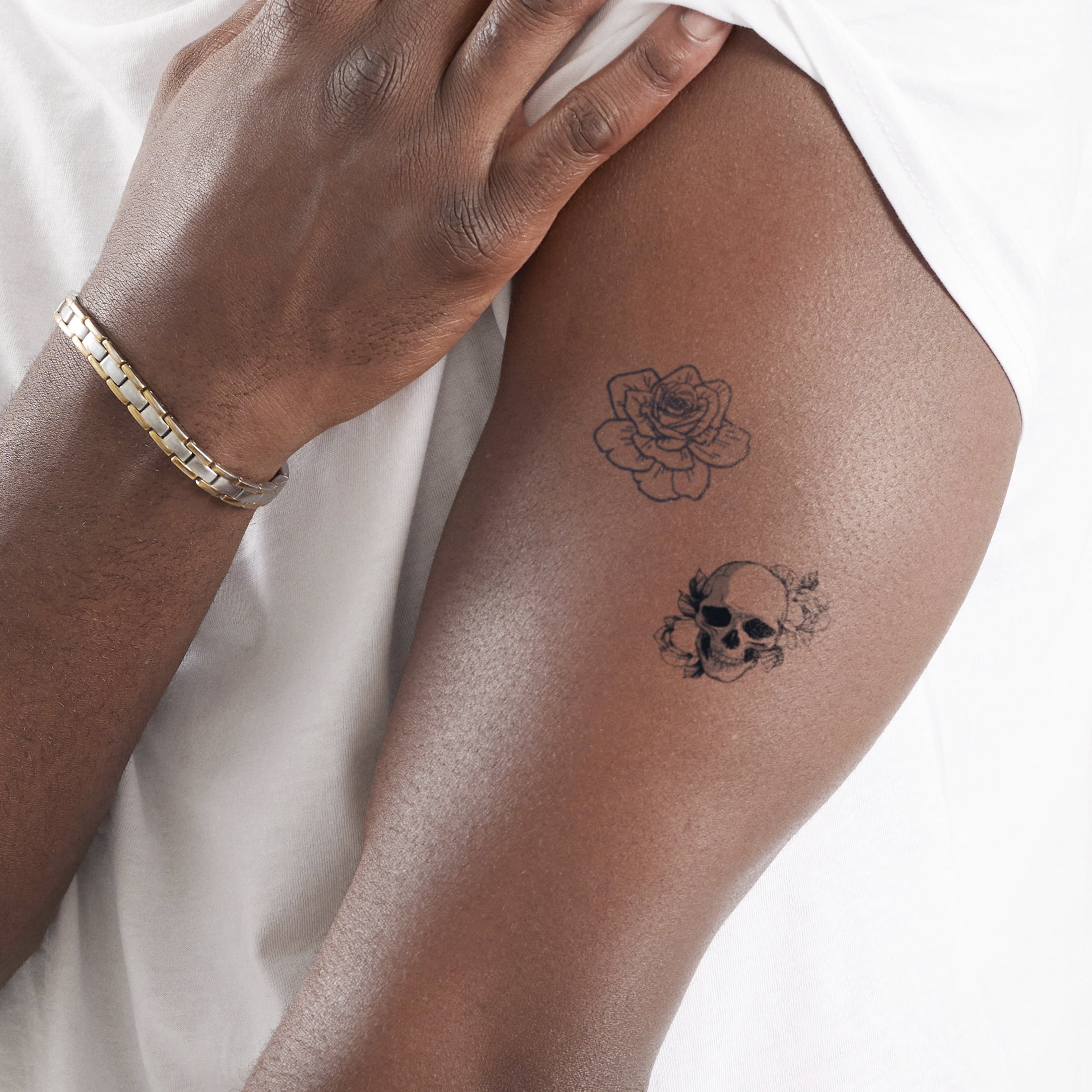 Inkbox Temporary Tattoos, Rose and Skull, Water-Resistant, Perfect for Any Occasion, Black, 2 Pack