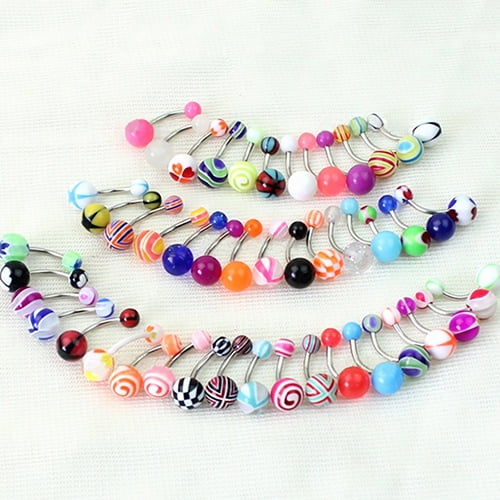 SmartBy 10/30/50Pcs Stainless Steel Acrylic Ball Barbell Bar Navel Belly Button Rings