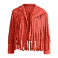 thumbnail image 4 of Fiaer,Womens Loose Fit Oversized Cropped Leather Jackets,Ladies Casual Trendy Long Sleeve Fringe Solid Color Lightweight Comfy Tops Orange XL, 4 of 9