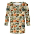 thumbnail image 5 of VKOYWKM Pumpkin Shirts for Women Thanksgiving 3/4 Sleeve Tops Thankful Grateful Blessed T-Shirts Fall Top Casual Crew Neck Halloween Pumpkin Graphic Tees, 5 of 5